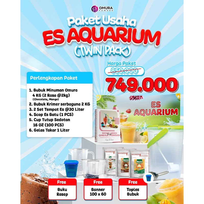 

[PAKET ES AQUARIUM TWIN PACK] Paket Usaha Es Akuarium Franchise Bubuk Minuman Kekinian Paket Bisnis Minuman Komplit Langsung Jualan Modal Kecil Omura Powder