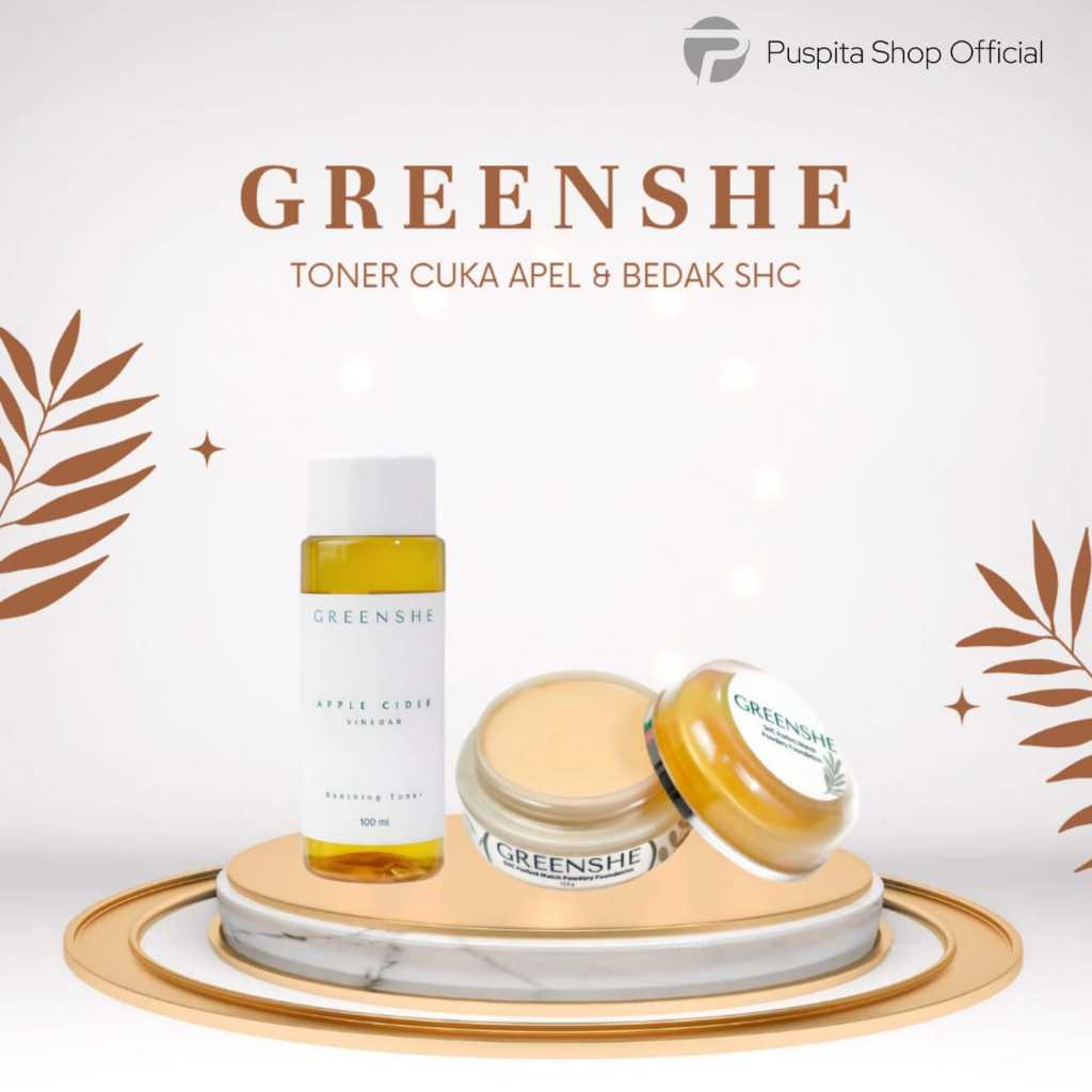 Greenshe  Skincare Glowing Alami - Shoothing Toner Cuka Apel Cider Vinegar 100ml / Perfect Match Pow
