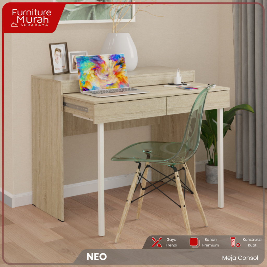 Furniture Murah Surabaya - Trenz Furniture - Neo Meja Console Meja Laci Lengkap Serbaguna