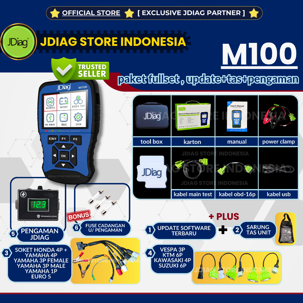 ☑ 100% ORIGINAL ☑ JDIAG M100 MOTO SCANNER SEMUA MOTOR JDIAG M 100 SCAN SEPEDA MOTOR HONDA ECU OBD2