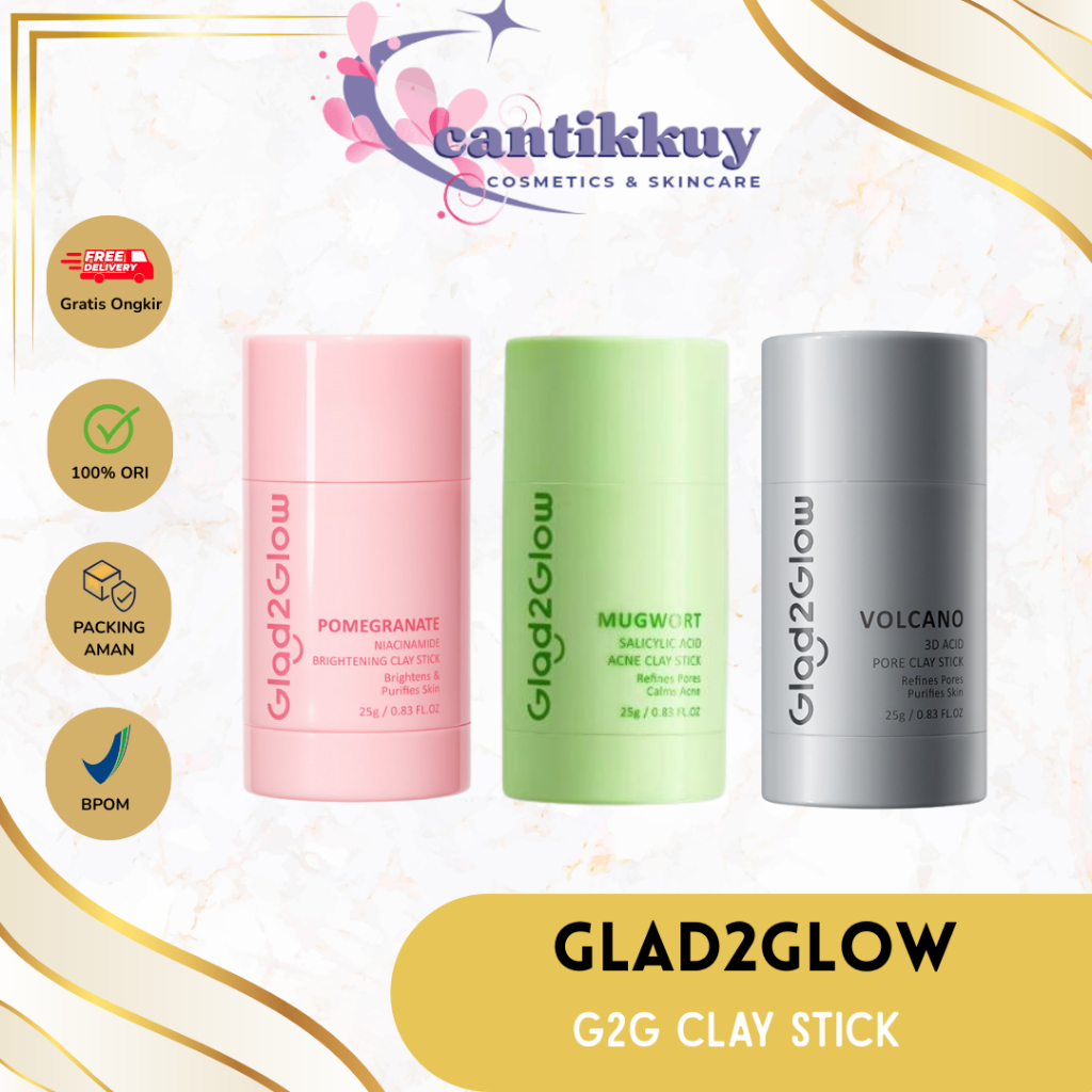 ✨cantikkuy✨ GLAD2GLOW Clay Stick Series - G2G Pomegranate Niacinamide Brightening Clay Stick | Mugwo
