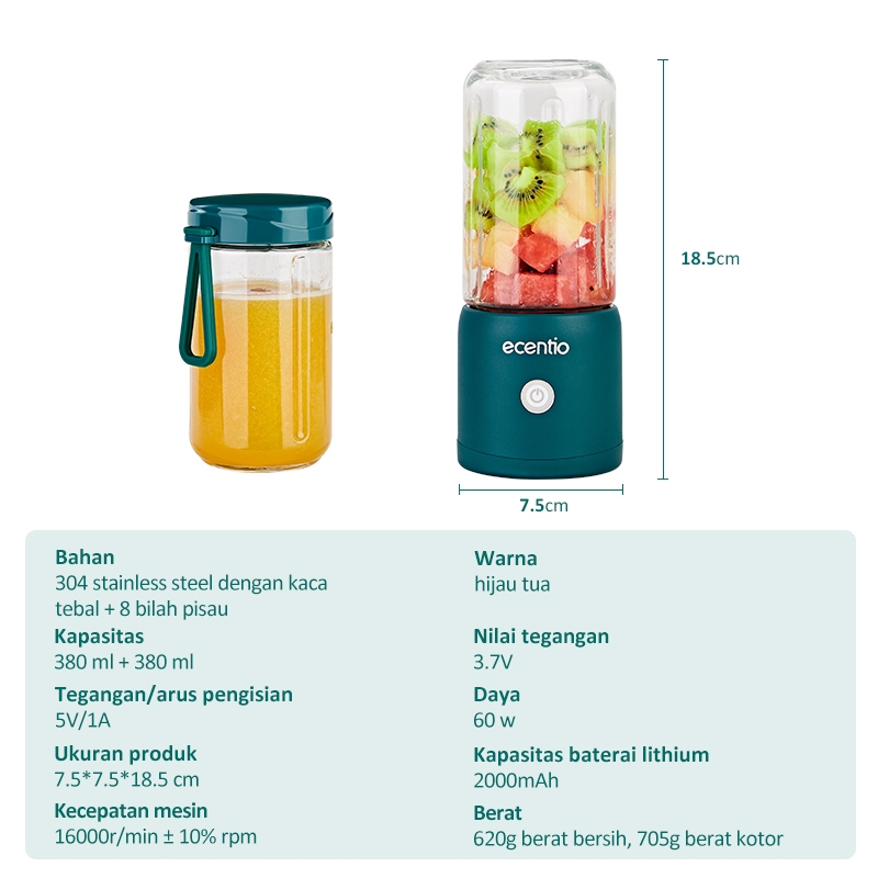 RK Ecentio juicer blender jus portable/blender mini portable Kaca/juicer portable 6/8/10/12 mata