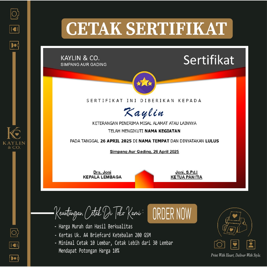 

Cetak Piagam Sertifikat 1 Sisi