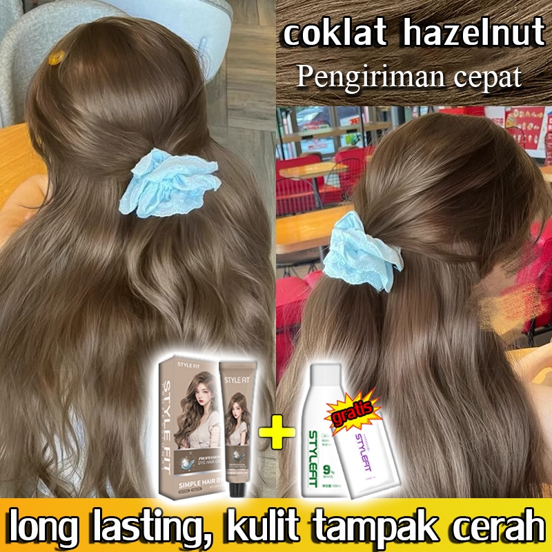 【Beli 100ml gratis 100ml】STYLE FIT cat rambut coklat hazelnut *210ml,Profesional cat mudah hasil ses