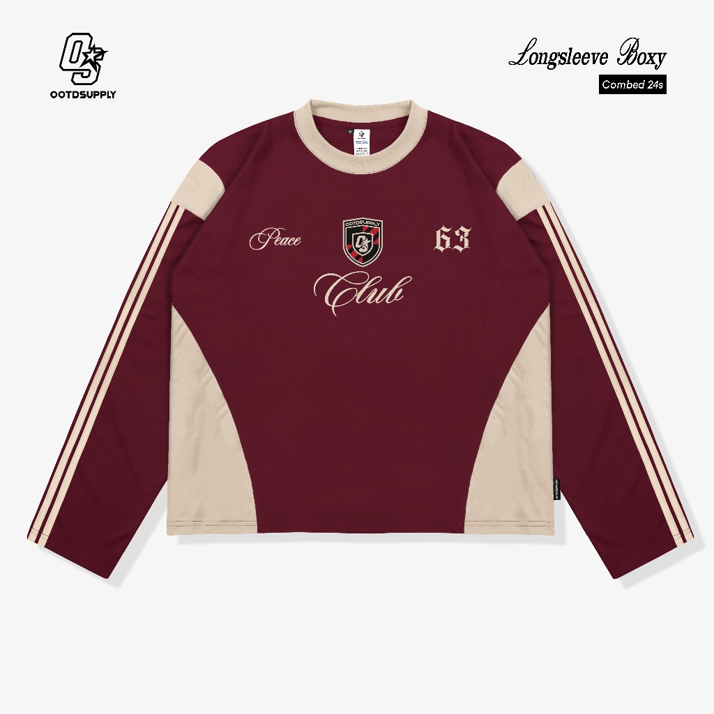 OOTDSUPPLY Longsleeve Boxy Slava Peace Club Maroon l Atasan Boxy Panjang Unisex | Kaos Lengan Panjan