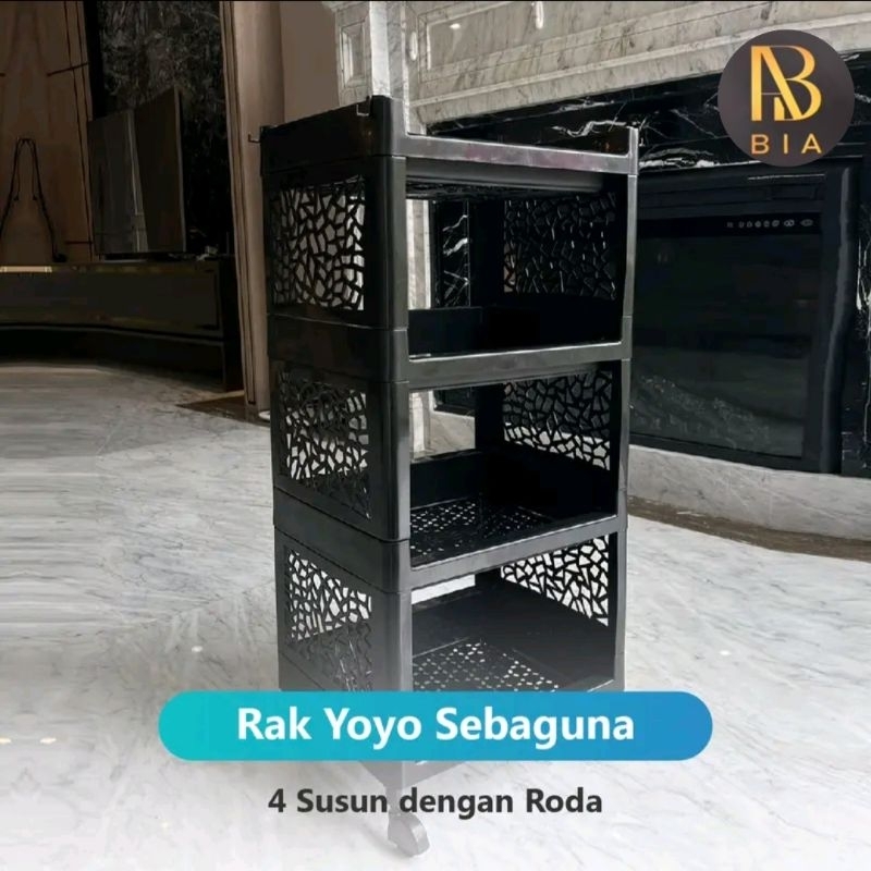 Rak yoyo serbaguna 4 susun Roda / rak apartemen