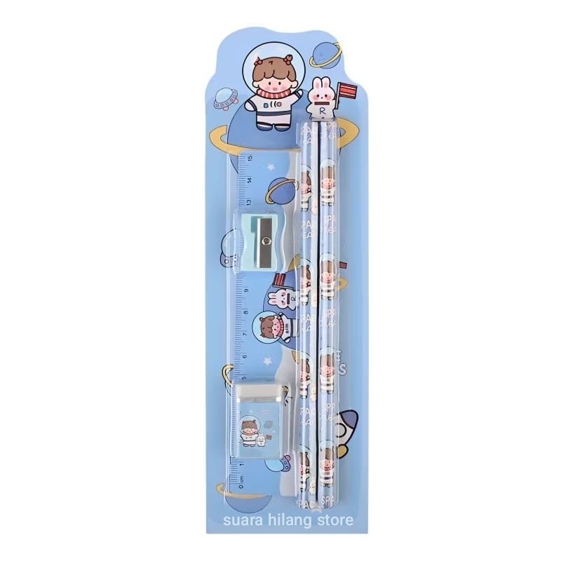 

Stationery set 5 in 1 Alat tulis sekolah anak pensil penghapus penggaris gift souvenir ultah