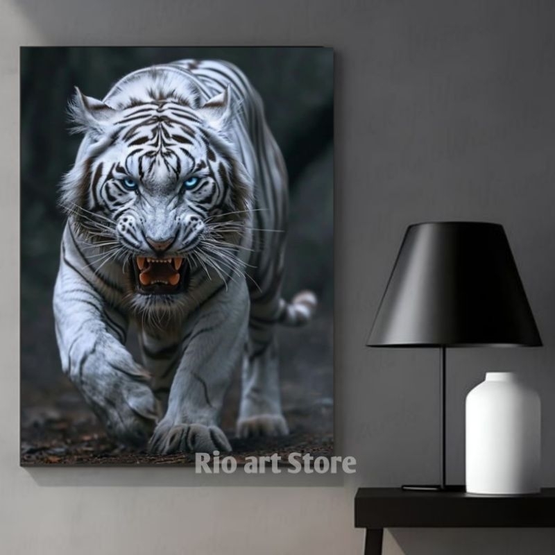 Hiasan dinding poster macan putih atau harimau putih untuk walldecor atau dekorasi dinding