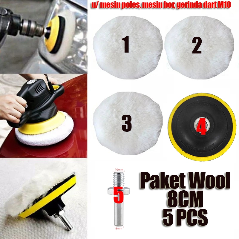 PAKET WOOL POLES 8CM 5PCS WAX BODY MOBIL MOTOR MESIN POLES BOR GERINDA