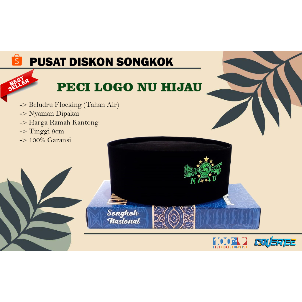 DISKON BESAR PECI LOGO NU WARNA HIJAU / SONGKOK HITAM LOGO NU ANAK DEWASA