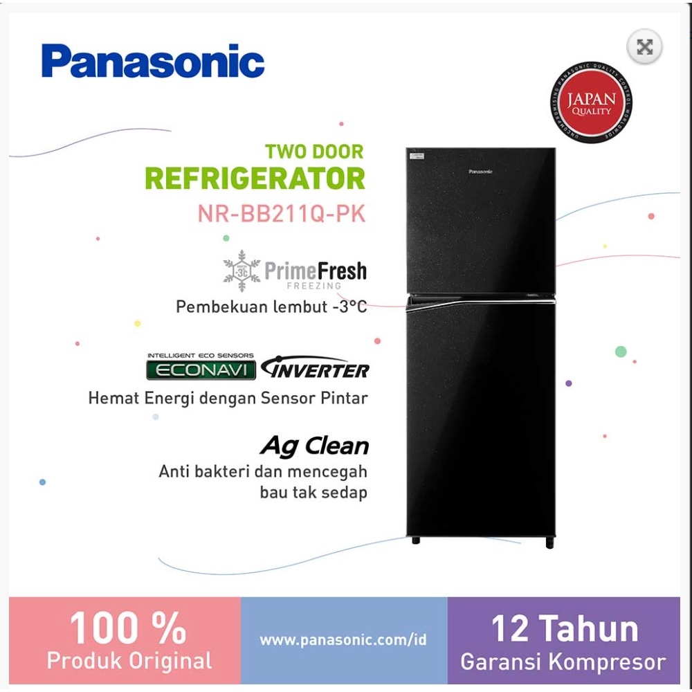 PANASONIC KULKAS 2 PINTU KECIL SMALL 2 DOOR REFRIGERATOR NRBB211QPK