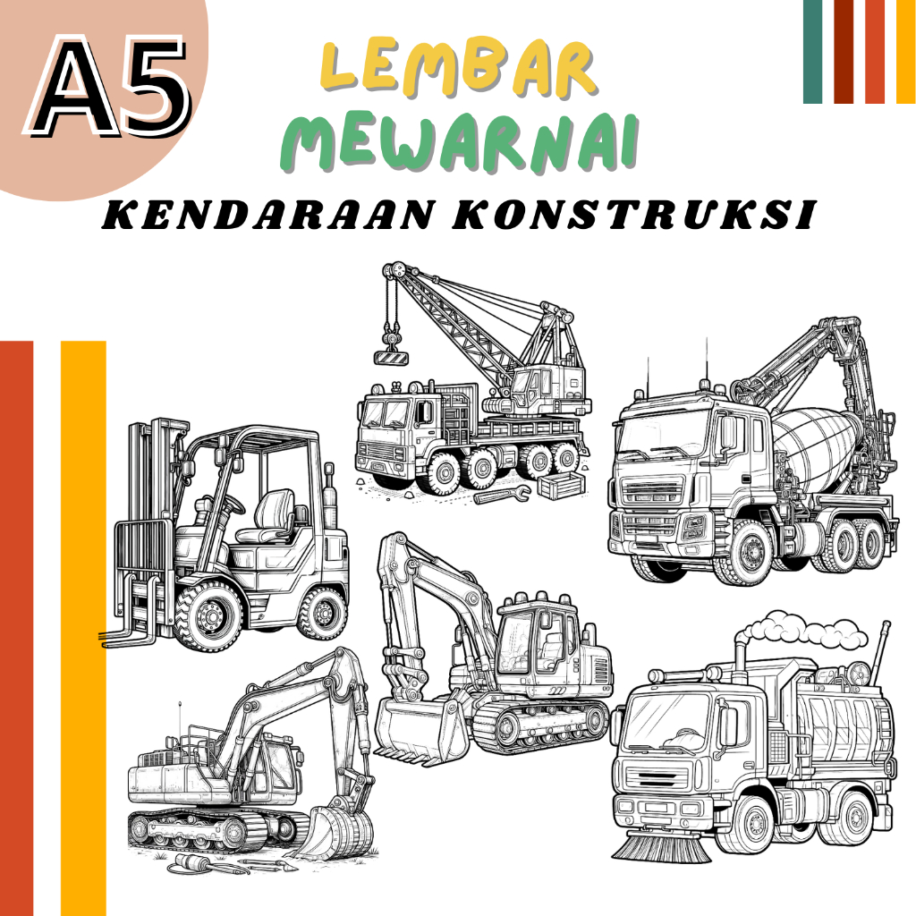 

Lembar A5 Kertas Mewarnai Tema Kendaraan Konstruksi | Coloring Worksheet | Children Coloring Pages | Lembar Mewarnai Anak-anak | Buku Bergambar | Buku Mewarnai | Lembar Bergambar