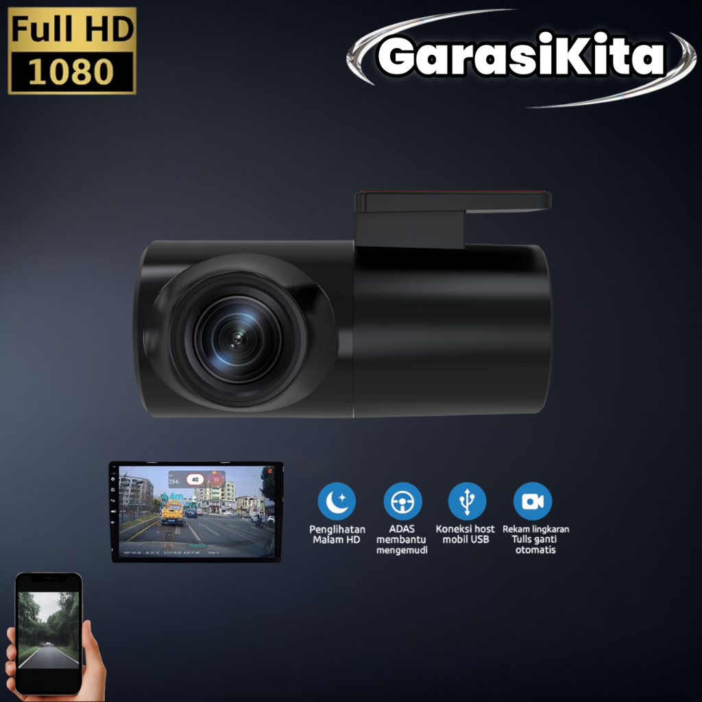 F1(Pasokan lokal) Dashcam ADAS night Vision, Kamera Parkir Mobil dengan Navigasi, Resolusi 1080P HD 