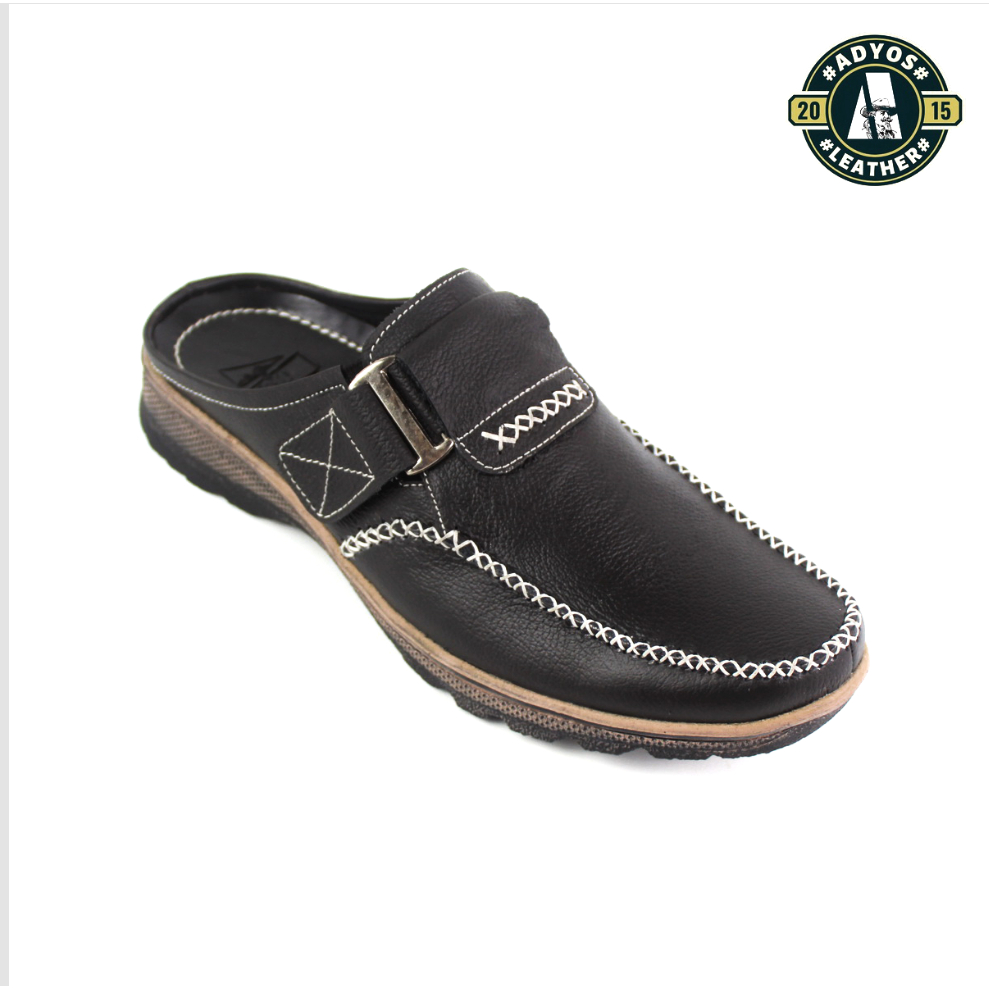 Sepatu  Sandal Kulit Pria Model Slop Bustong Bakpao Out Sol Karet