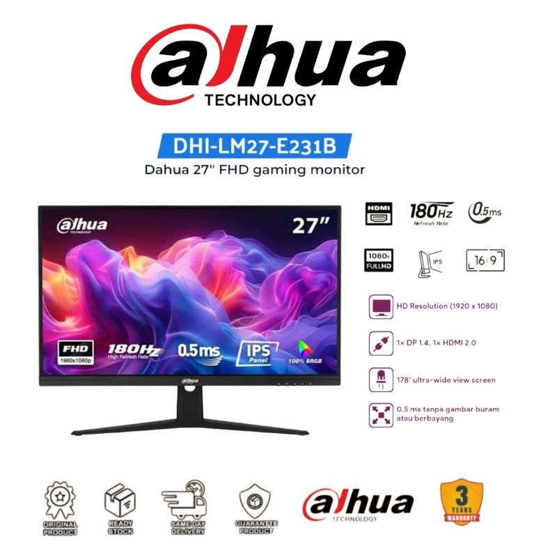 Monitor Gaming Dahua 25" 27" DHI-LM27-E231B LM25E231B-24.5" 1080P IPS 180Hz 0,5ms LM27E231B LM25E231