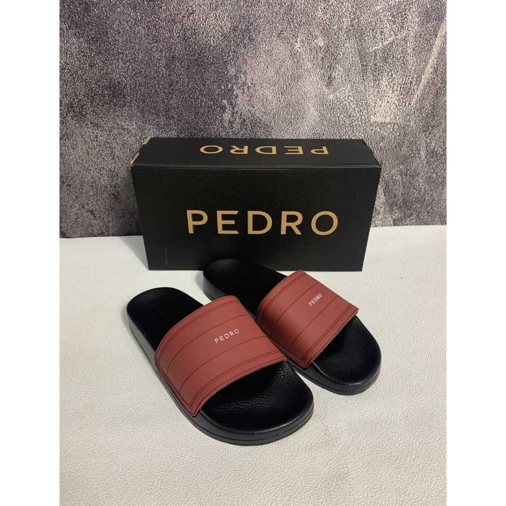 Sendal/Sendal Slide/Sendal Pria Murah Terlaris Original Import PEDRO Merahbata Garis Limited