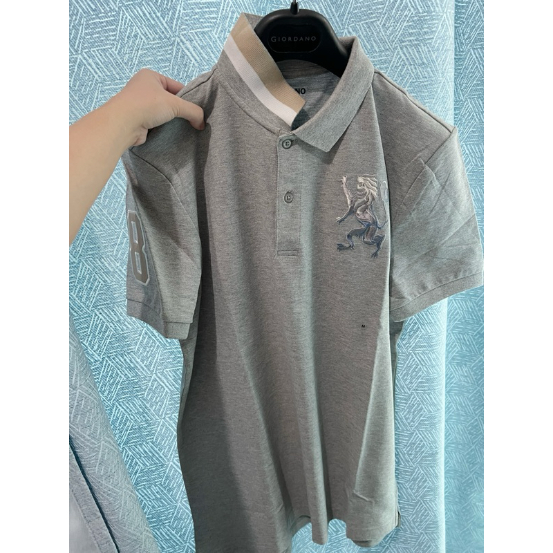 Giordano Polo Shirt Man Lion 3D Signature Grey Size M
