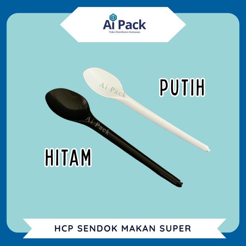 (ISI 100 BIJI) Sendok Makan Super Hitam Putih HCP / Senduk Makan Murah / Sendok Plastik / Spoon