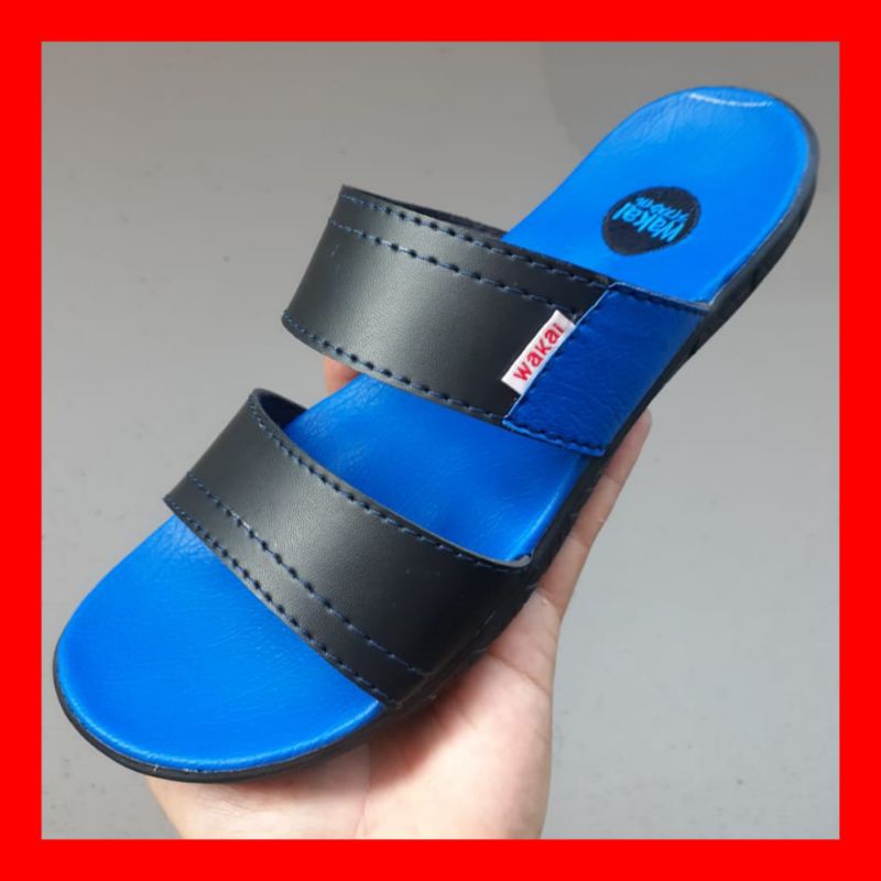 WAKAI SANDAL SELOP PRIA WANITA BIRU BAN DUA KALP HITAM VARIASI