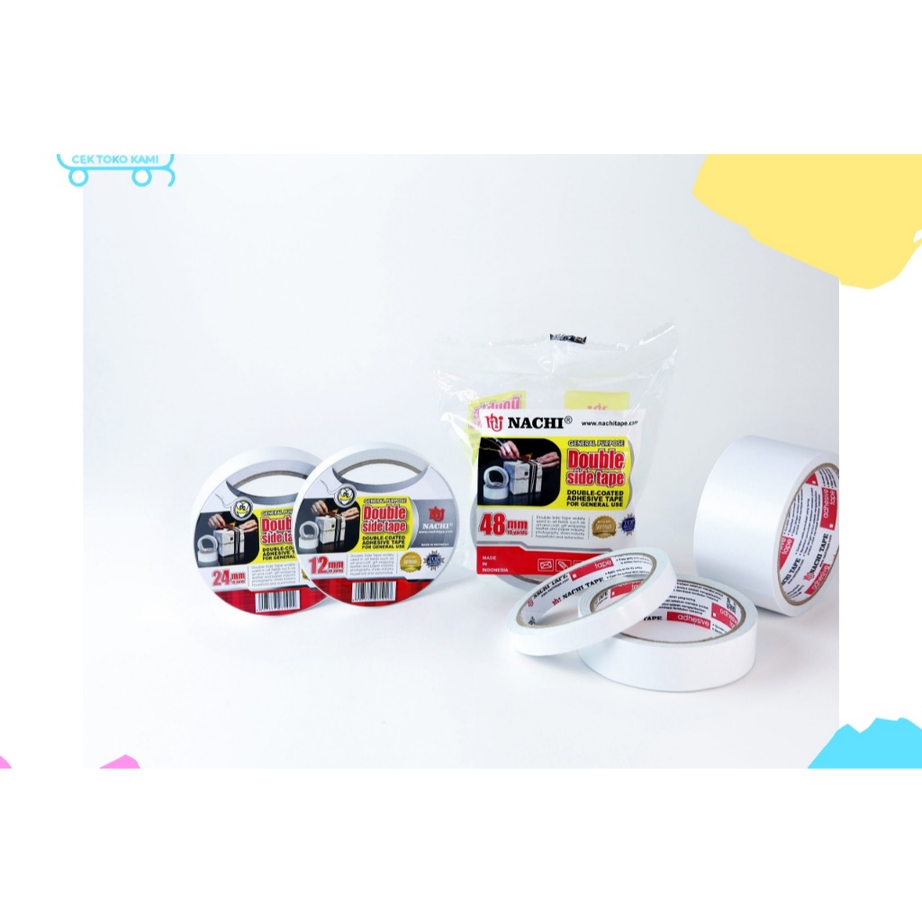 

Nachi Double Tape Isolasi Bolak Balik 1/2 inch 12mm x 10 yards / 1 inch 24mm x 10 yard