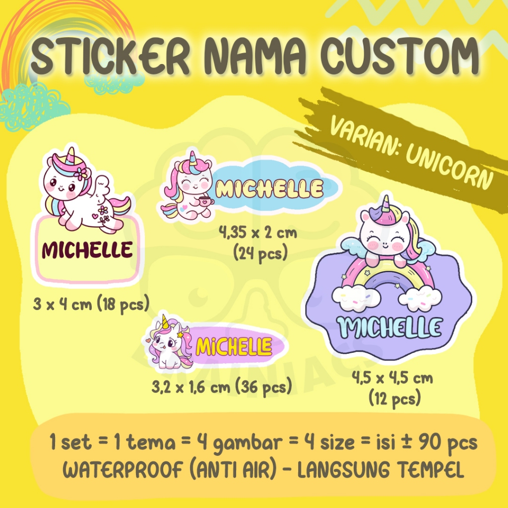 

ST-020, Sticker Stiker Nama Anak Custom isi 90 pcs