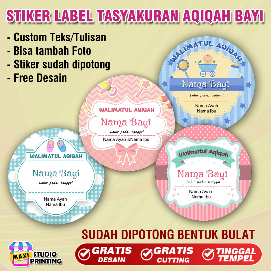

Stiker Label Tasyakuran Aqiqah Bayi Sticker Nama Anak Ucapan Kelahiran Akikah Custom Nama
