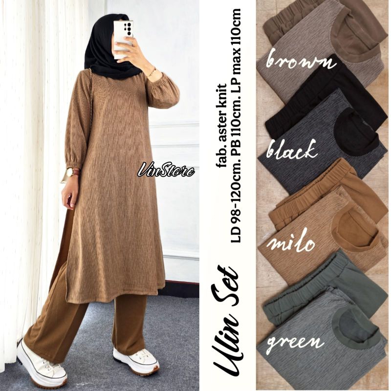 Setelan Kaos Tunik Wanita Muslimah Belahan Samping Celana Kulot