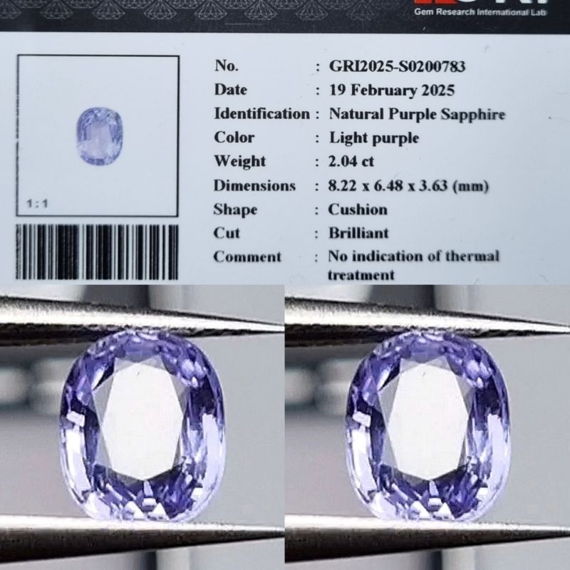 hot item nice Colour Natural Purple 2.04 Crt No heated Srilnka GRI.lab