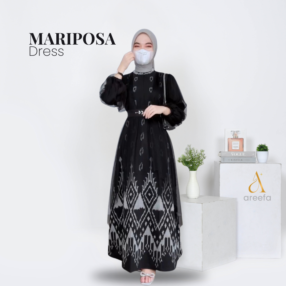 original areefa - gamis dress tenun etnik kombinasi tile premium wanita remaja pesta mewah kekinian