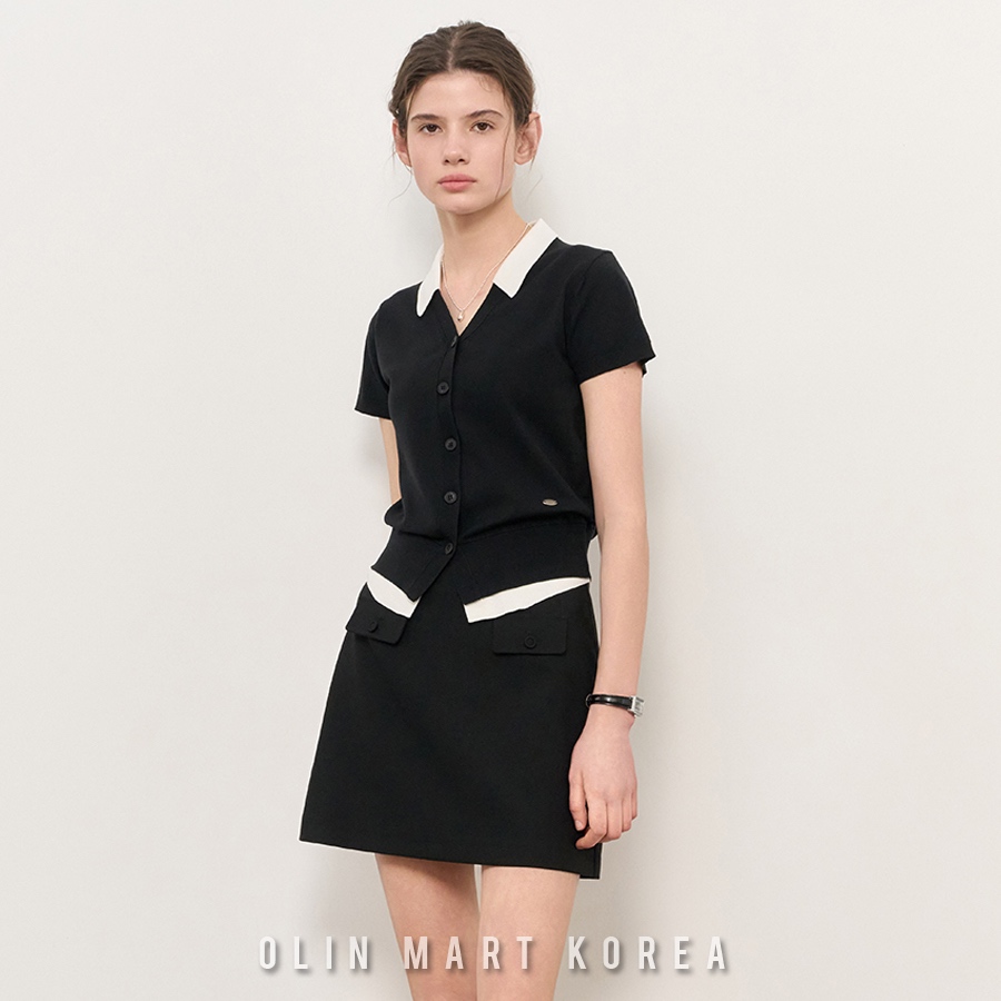 GENERAL IDEA_Tencel Collar Layered Half Cardigan #Black