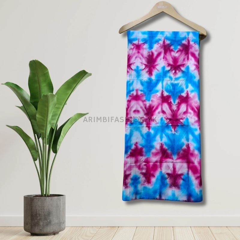 Kain Shibori Itajime || Uk 200cm × 115cm || Biru Pink Putih G by Arimbifashion.yk