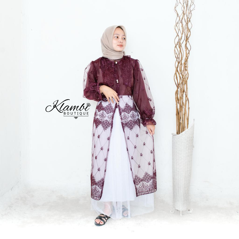 Klambi - Nabilla Outer Tunik Brokat Wanita Kebaya Modern Pesta Kondangan Mewah Atasan Tunic Brukat