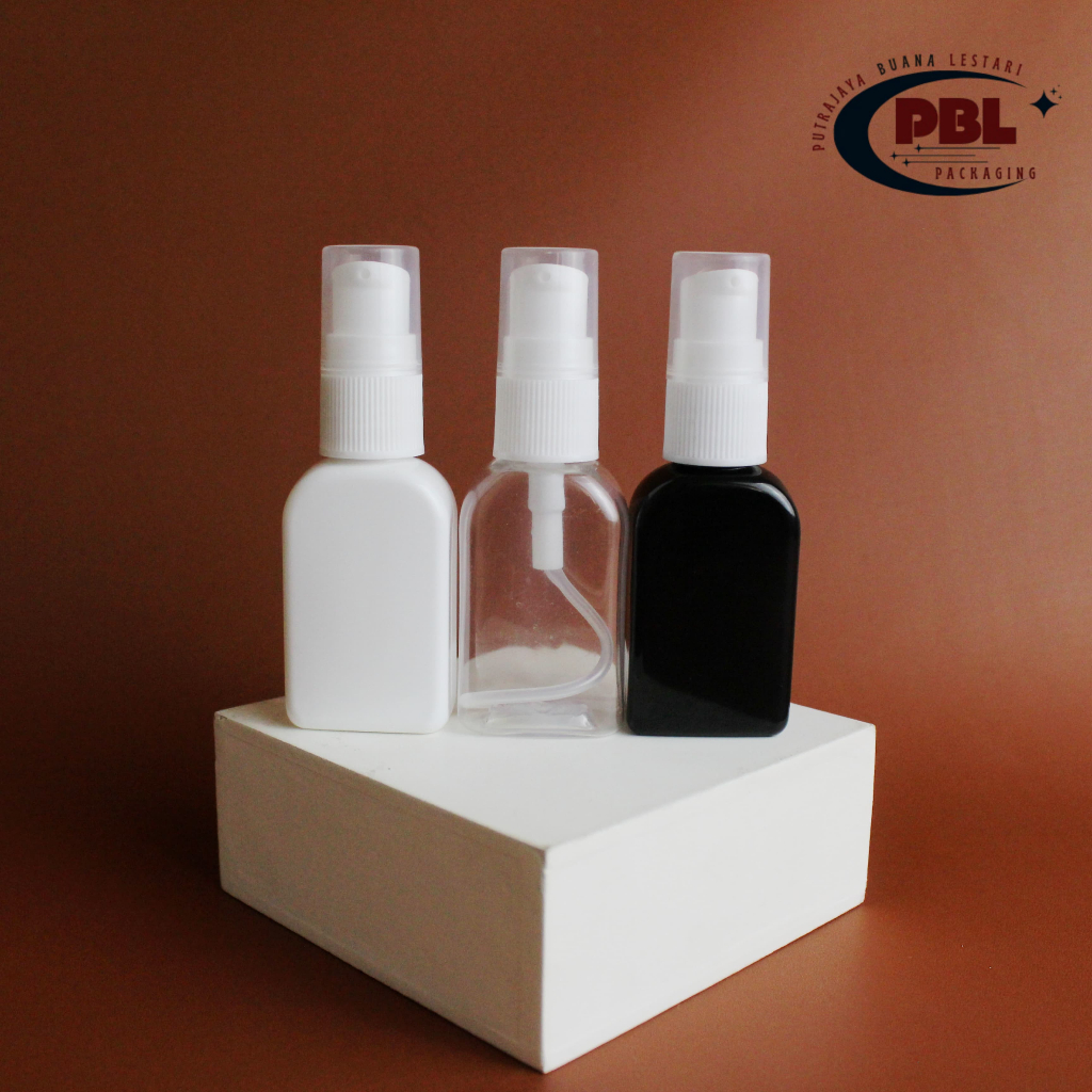 Botol Pump Treatment 30ml Kotak / Botol Serum Pump 30ml Kotak Plastik / Botol PET 30ml Kotak Tutup T