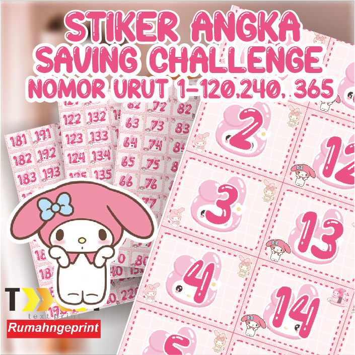 

STIKER ANGKA SAVING CHALLENGE 1-120 , 240 , 365 SANRIO
