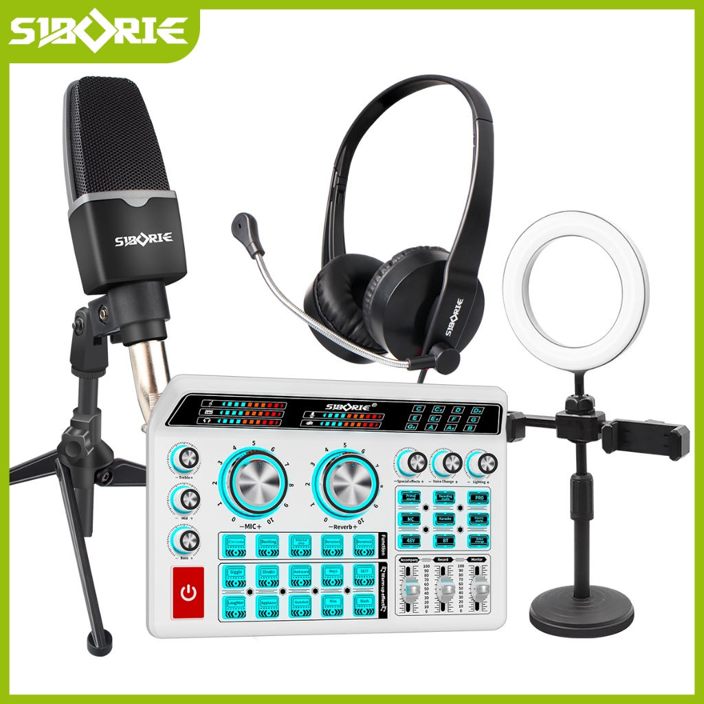 Siborie Paket Lengkap Soundcard H9+MS90 Mic+H2 Headphone+Lampu Full Set