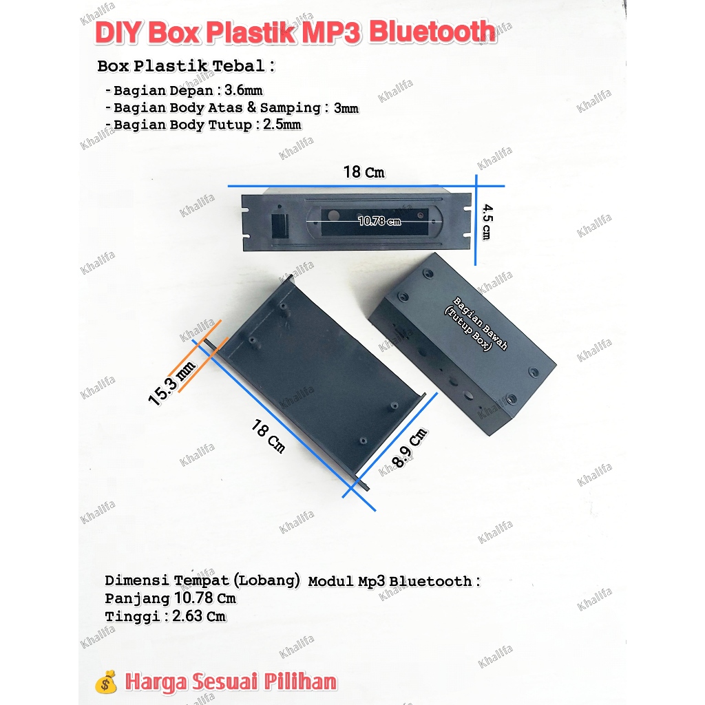 DIY Box Plastik Modul Kit Mp3 Player Bluetooth Rakitan Lengkap Dengan Aksesoris Tempat Wadah Kotak H
