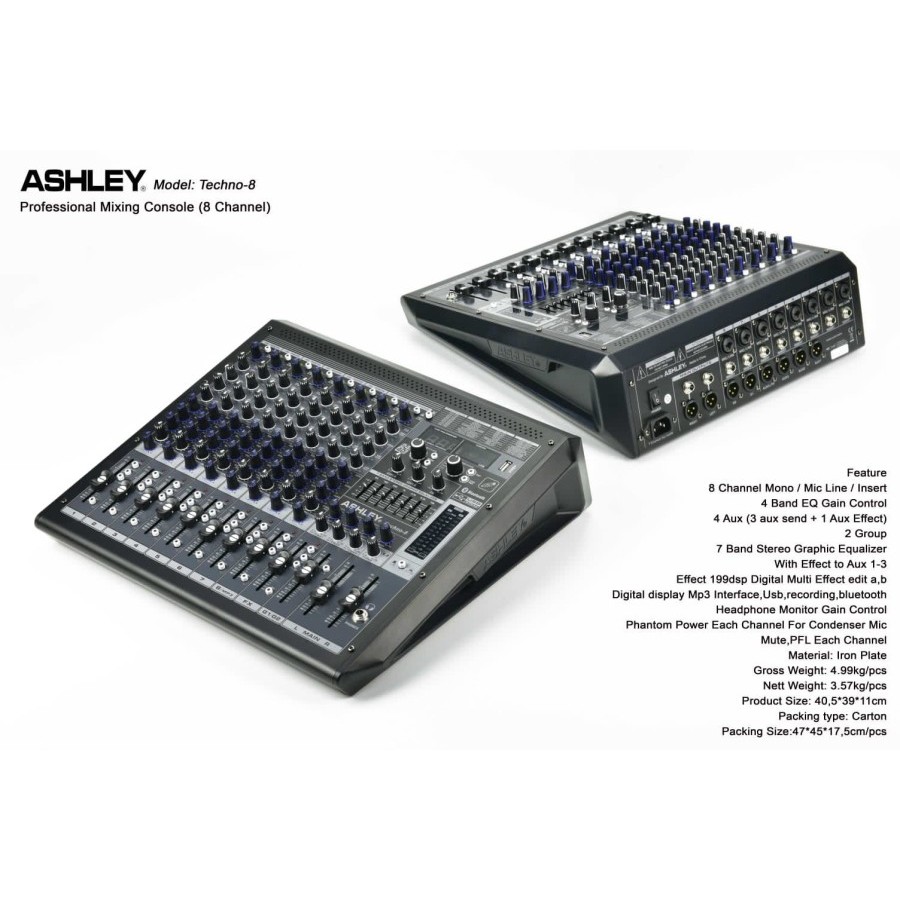 PROFESSIONAL MIXING CONSOLE ASHLEY TECHNO-8 8 CHANNEL MIXER TECHNO8