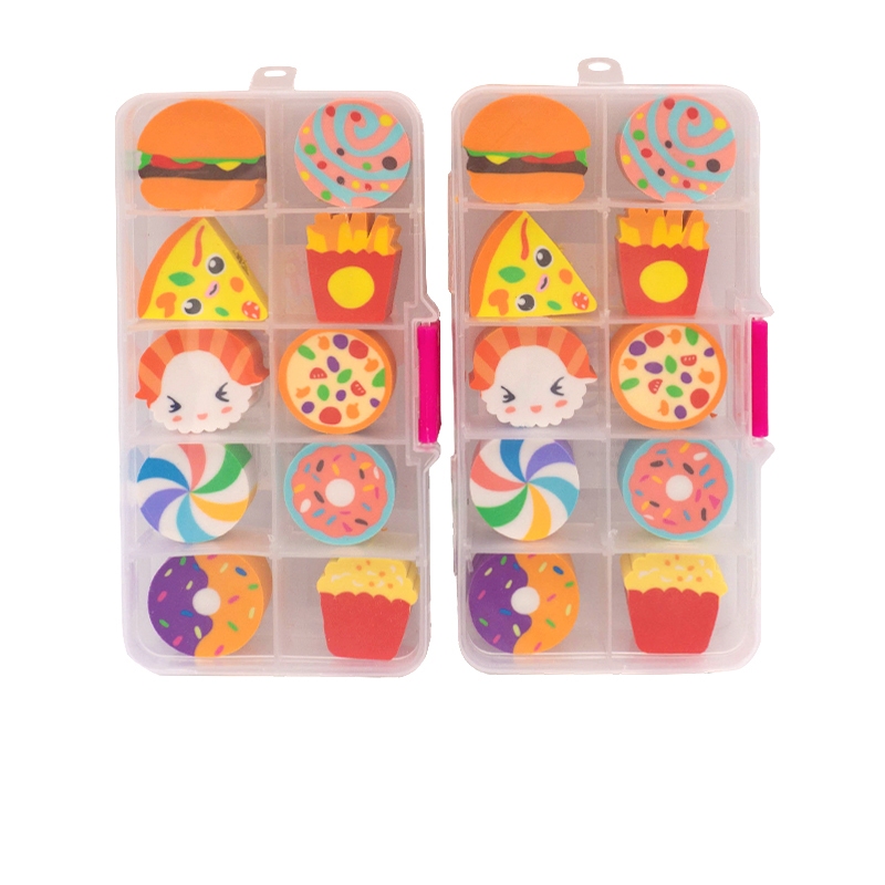 

8551 Set penghapus karakter makanan sushi pizza burger dengan kotak stationery koleksi anak