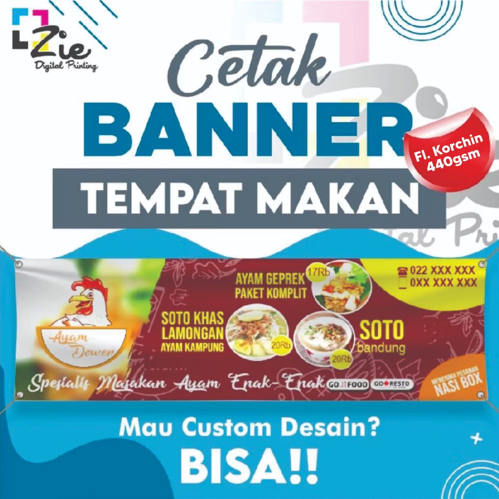 Cetak Banner Tempat Makan Frontlite Bahan Korchin 440gr Spanduk Backdrop Custom