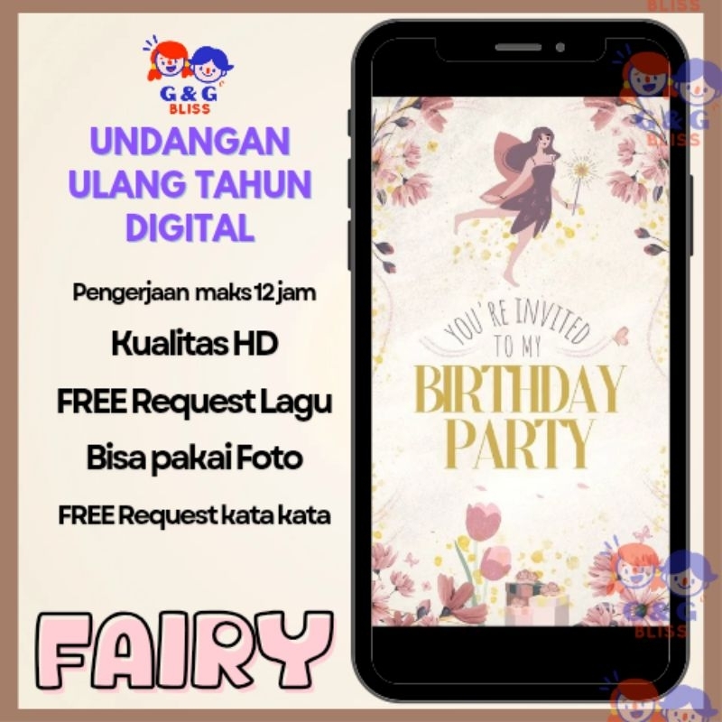 Undangan digital ulang tahun anak video birthday invitation undangan ulang tahun anak - Fairy