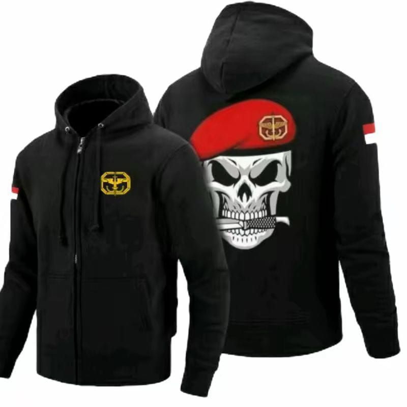 JAKET ZIPPER KOPASSUS TENGKORAK // JACKET ZIPPER KOPASSUS TENGKORAK LOGO DEPAN BELAKANG COD // JAKET