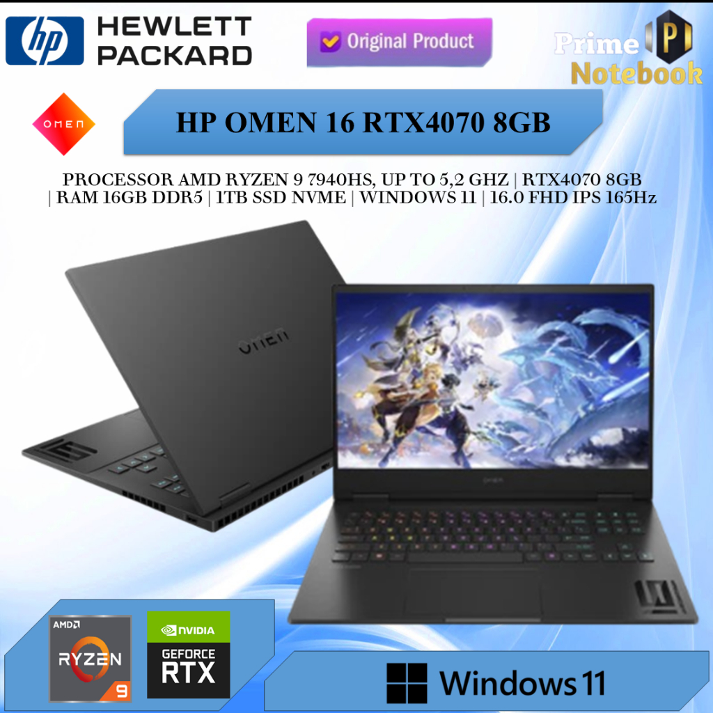 Laptop HP Omen 16 Ryzen 9 7940 RTX4070 8GB/ 16GB 1TB Windows 11 16.1FHD IPS 165HZ