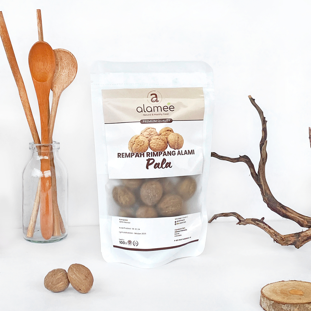 

ALAMEE Biji Pala Utuh Rempah Kering Nutmeg Whole Rimpang Organik Alami Bumbu Seasoning Masakan 100gr