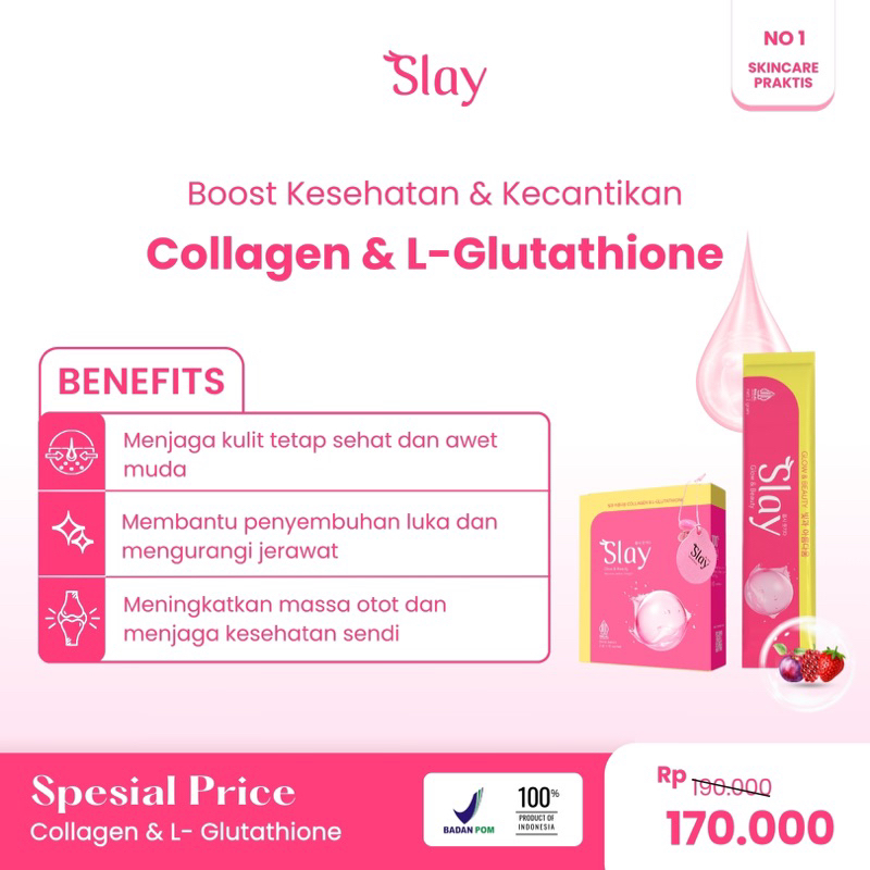 SLAY Collagen & L-Gluthatione Glow & Beauty supplement serbuk suplemen kecantikan