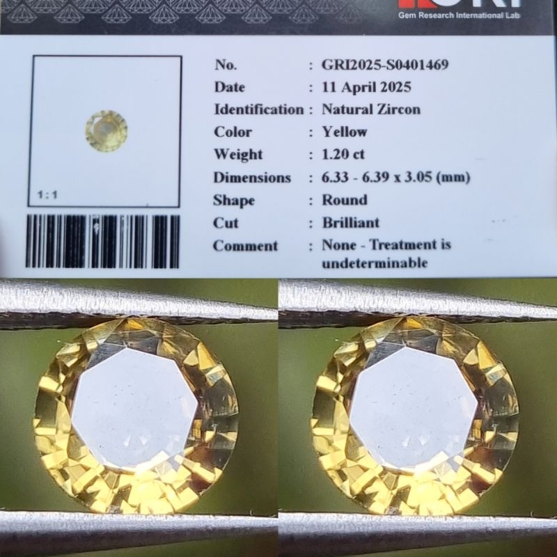 Nice Colour Natural Yellow Zircon 1.20 Crt No heated GRI.lab