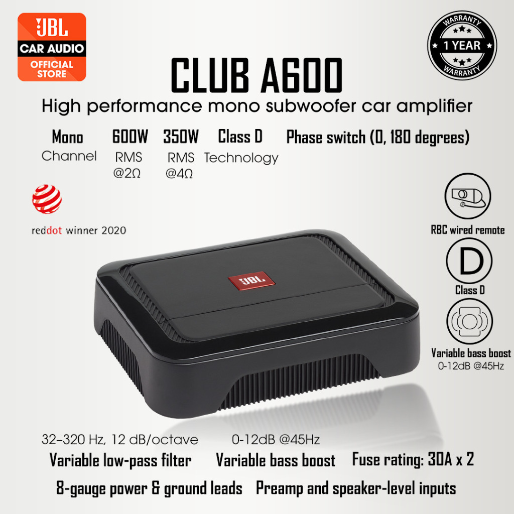 Power Amplifier Monoblock Audio Mobil JBL CLUB A600 Class D 1 Channel Mono Amp ORIGINAL by HARMAN KA
