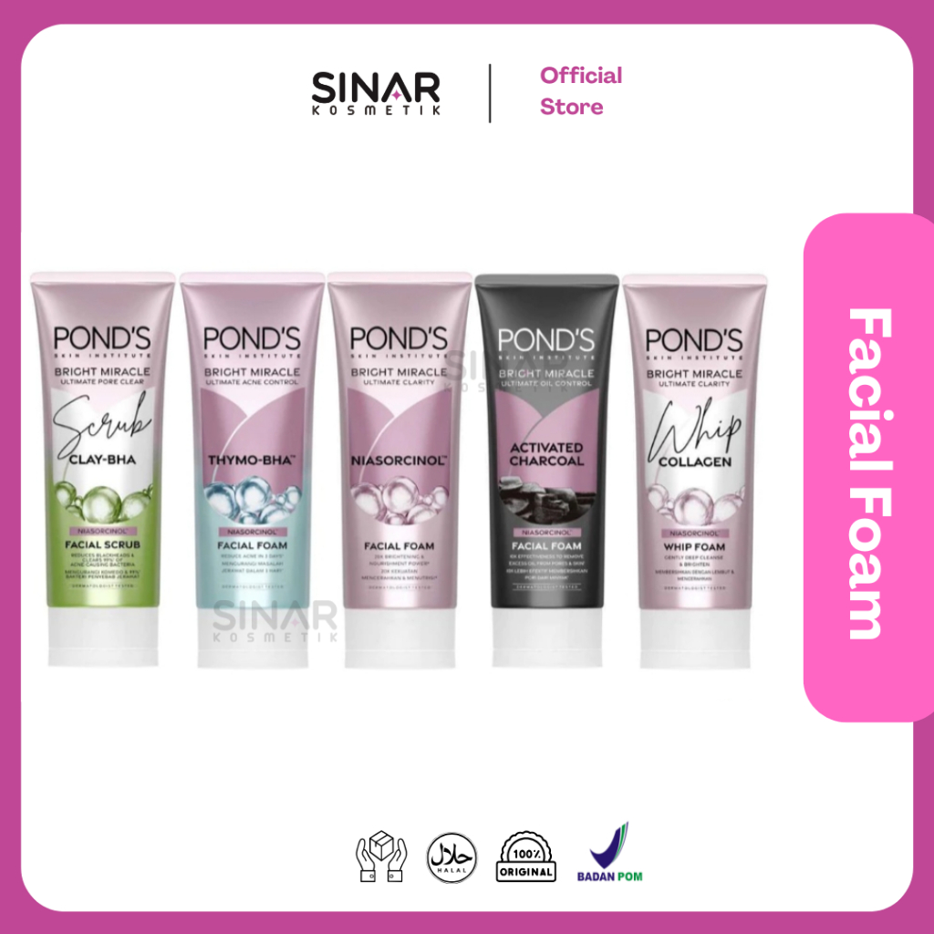 Ponds Facial Foam Cleanser Series - Thymo Bha - Whip Foam Pink /  Hitam - Anti Bacterial - Niasorcin