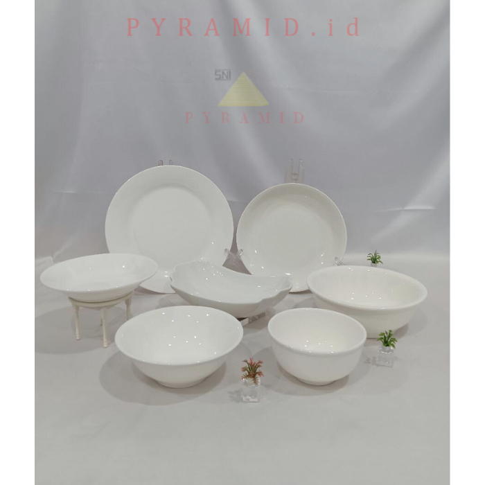 PYRAMID | SET SERIES MANGKUK PIRING PUTIH POLOS KERAMIK I Set Peralatan Makan Horeca Keramik