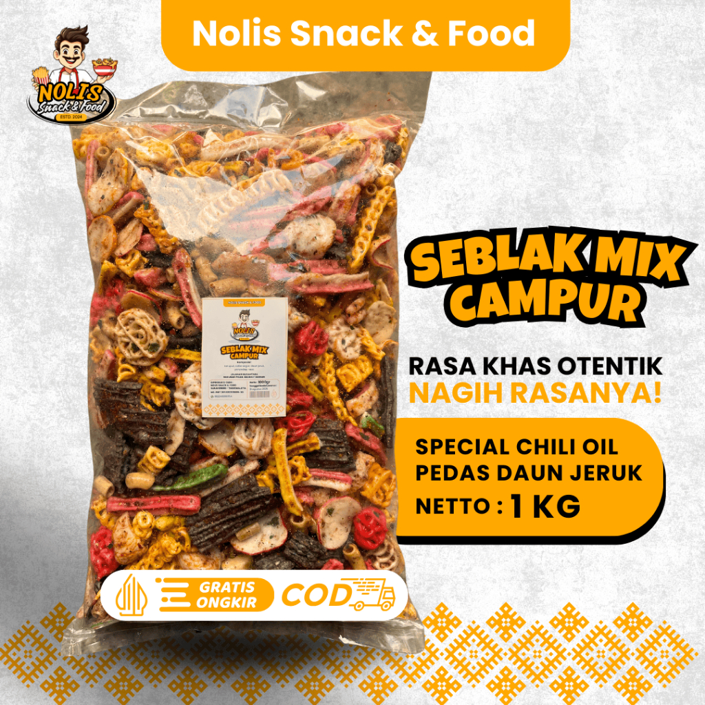 

1KG Kerupuk Seblak Campur/MIX Rasa Pedas Daun Jeruk Khas Tasikmalaya // Seblak Bantat Nolis Snack