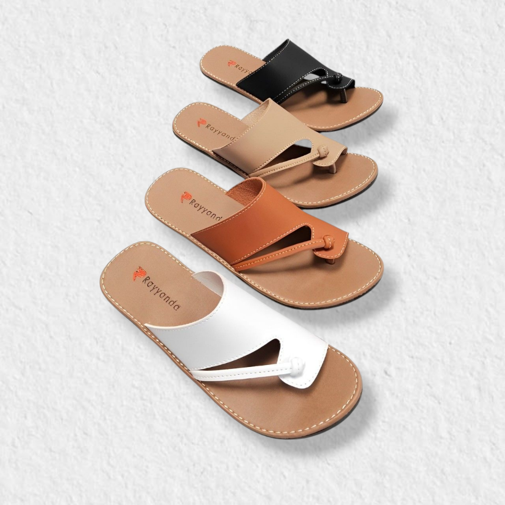 Sandal Wanita Kekinian Sandal Jepit Jempol Wanita Terbaru Kulit Sintetis Sol Karet Anti Licin Sandal